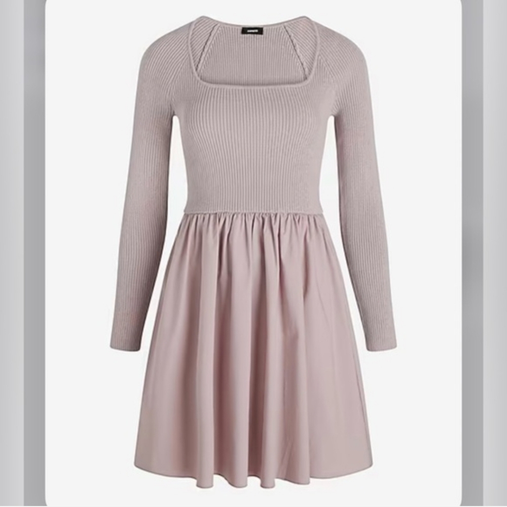 Express Ribbed Square Neck Mini Poplin Dress Size Medium